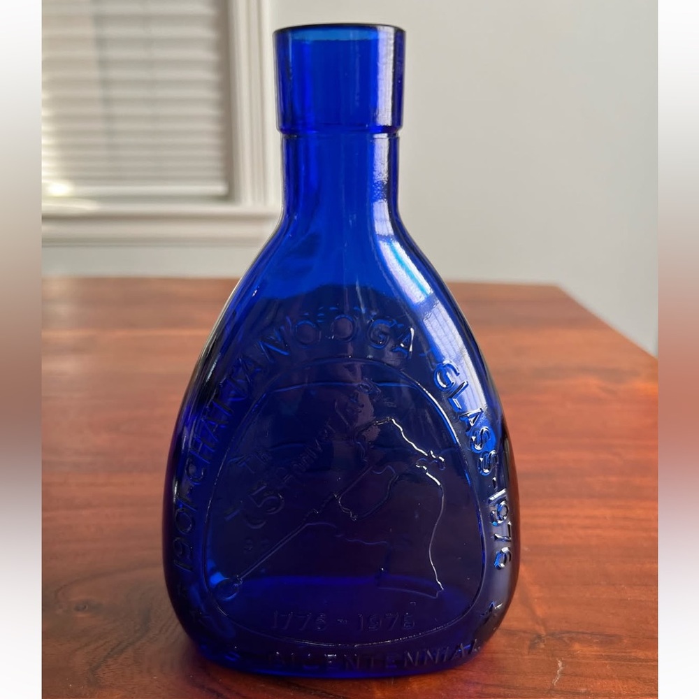 Cobalt Blue Commemorative Glass Bottle